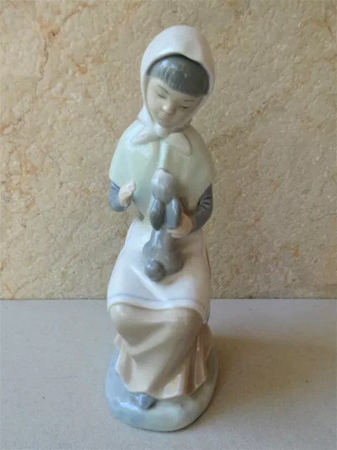 Vintage LLadro Nao Porcelain Figurine Girl with Rabbit