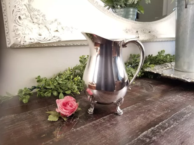 Vintage Leonard Silver Plated Water Pitcher with Ice Lip, Ornate Handle and Feet