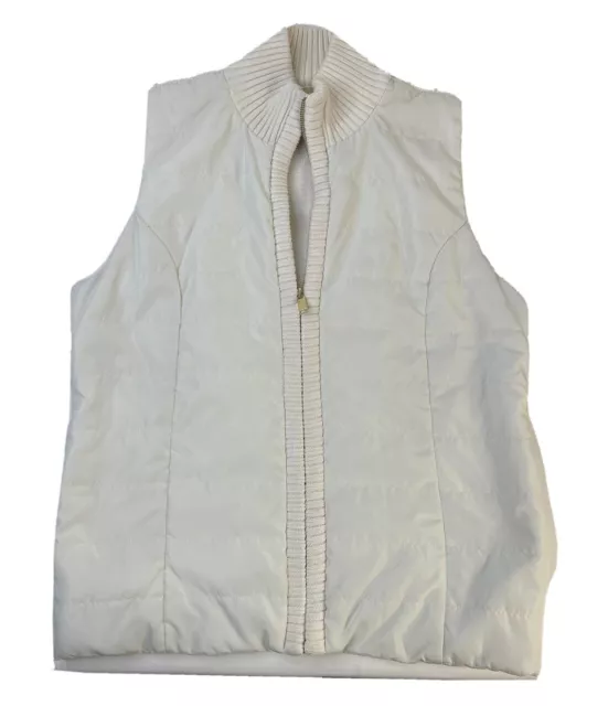 Michael Kors Womens Medium Soft Shell Knit Zip Sweater Vest Jacket Ivory