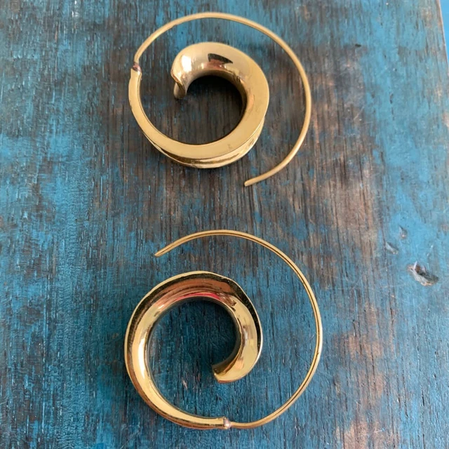 Tribal Celine Designer Gold Plated Brass Mandala Sacred Spiral Earrings Hoops
