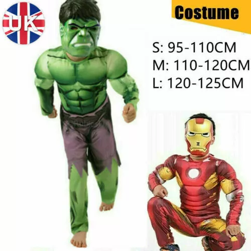 3-8 Boys Deluxe Incredible Hulk Age Fancy Dress Kids Marvel Avengers Costume