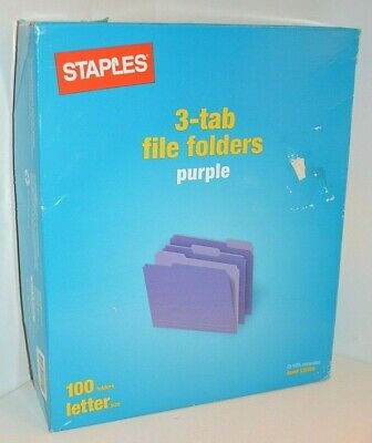 Staples 3 Tab File Folder PURPLE 100 Count Letter Size 10% Recycled Made Mexico