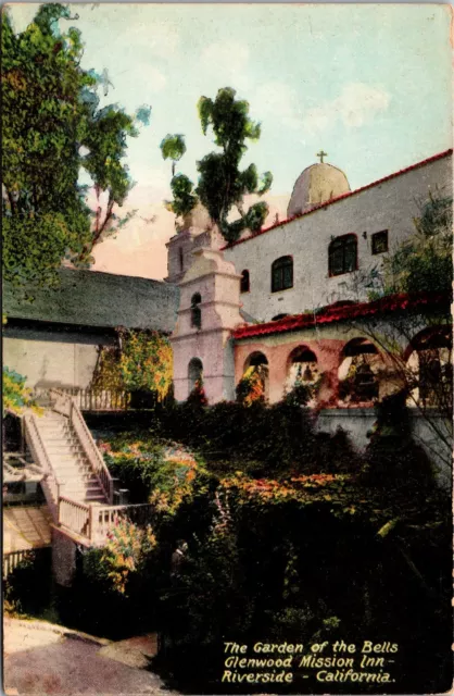 California Riverside Glenwood Mission Inn Garden Bells Postcard used w stamp1911