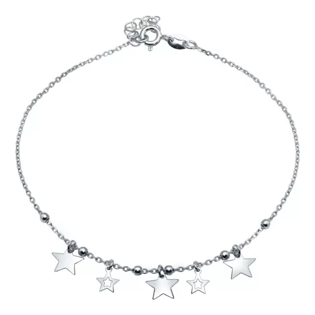 Argent Sterling Pendant Stars Chaîne Bracelet de Cheville