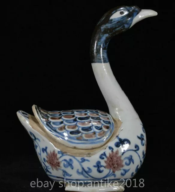9.6" Rare Old Chinese Xuande Dynasty Blue white Porcelain duck flower censer