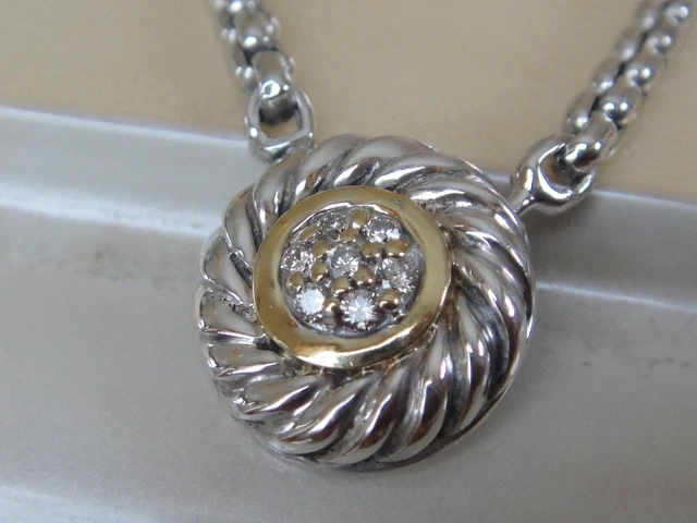 David Yurman 18K Gold Silver Diamond Cookie Necklace