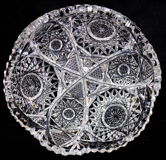 ABP American Brilliant Period Cut Glass Low Bowl 8" Good Pattern
