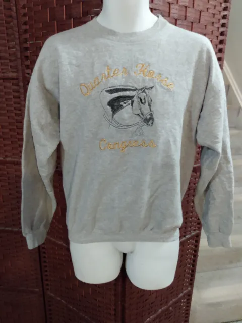 Vintage 90s Quarter Horse Congress Sweatshirt Horse Racing Size S/M Embroidered