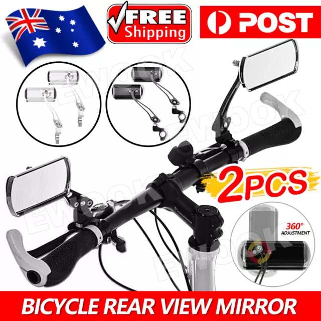 Bicycle Rear View Mirror Bike Cycling Handlebar Rearview Rectangular 1 Pair AU