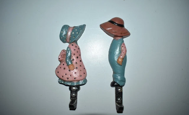 Vintage Upper Deck Cast Iron Wall Hanging Hooks Pair 1989