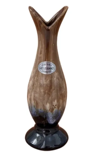 VTG Art Pottery Gres Flammes Glazed Bud Vase Signed France