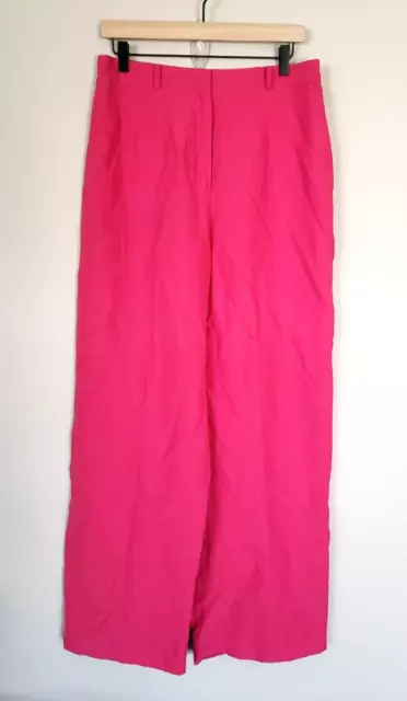 Diane Von Furstenberg Silk Assets Pink Wide Leg Pants Sz Large Silk Linen Blend