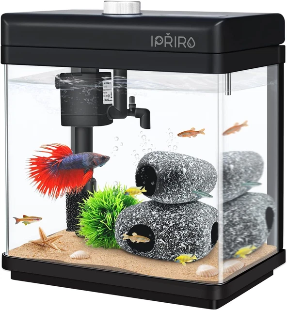 Glass Betta Aquarium Starter Kits, with Rock Cave Decorations, Small Fish Tank w