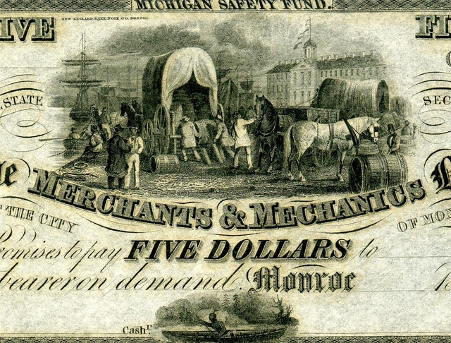 HGR SATURDAY 1837-39 $5 MONROE Michigan (INSANE Artwork) Appears CH UNCIRCULATED