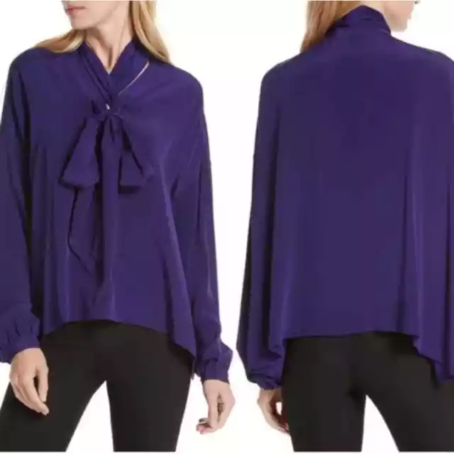 DVF Diane Von Furstenberg ‘Jessamina’ Tie-Neck Silk Blouse Purple Sz XS