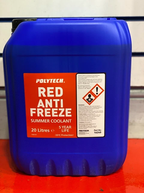 RED POLYTECH ANTIFREEZE 20L 20LITRE CONCENTRATED HI SPEC -56 FAST ...