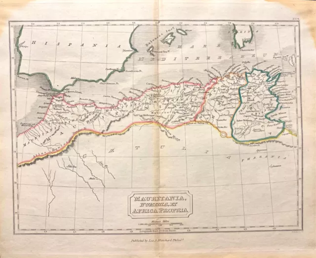 1851 map MAURITANIA, NUMIDIA, ET AFRICA PROPRIA Lea & Blan.: Phil. 7x9.5" VG-F