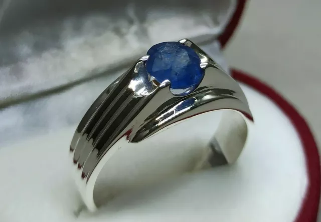 Natural 1 Carat Blue Sapphire Sterling Silver 925 Handmade Neelam Women Ring