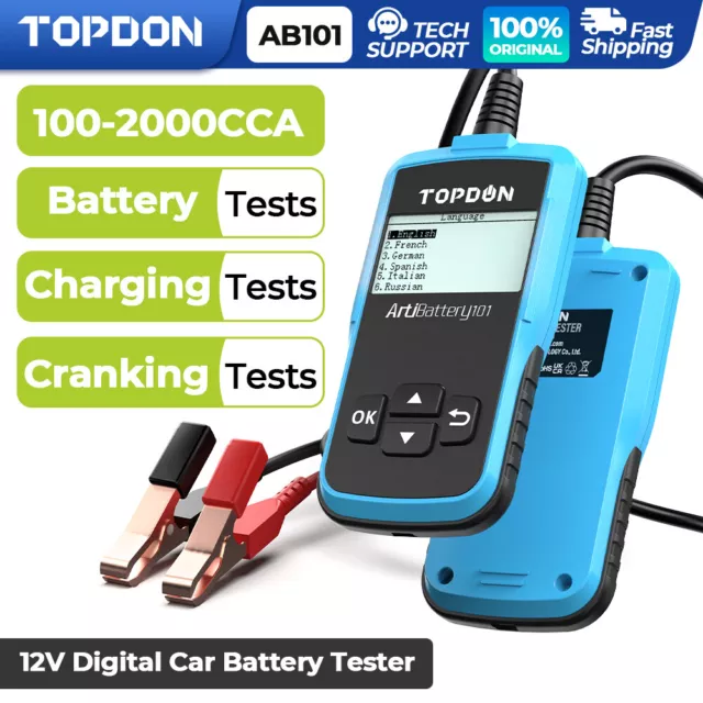 TOPDON Car Battery Tester AB101 Charging Cranking Test Analyzer 100-2000CCA