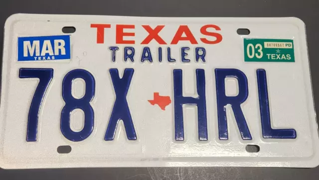 Vtg 2003 Texas Trailer License Plate (78X-HRL) Expired March 03 Red State Logo