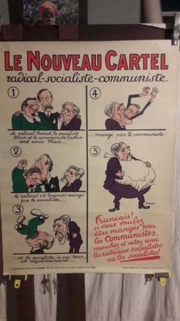 AFFICHE Ancienne Politique Cartel Des Gauches Annees 2530 Blum Sennep