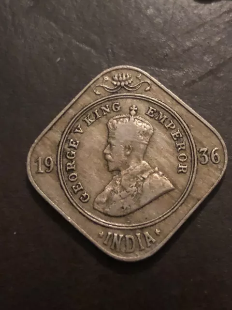 1936 INDIA 2 ANNAS - Uncommon Date - HARD TO FIND COIN - Lot #F17