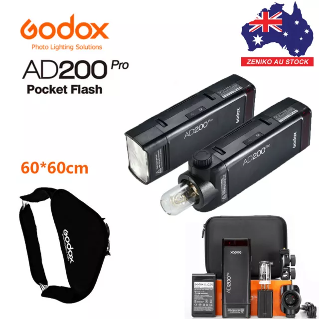 GODOX AD200pro 2.4G TTL 1/8000 HSS Speedlite Flash +60x60cm Softbox Foldable KIT