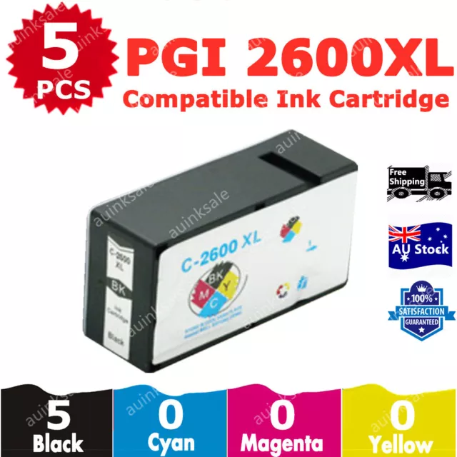 5X Non-OEM PGI2600XL 2600XL BLACK Ink Cartridges For Canon MB 5160 5360 IB4060