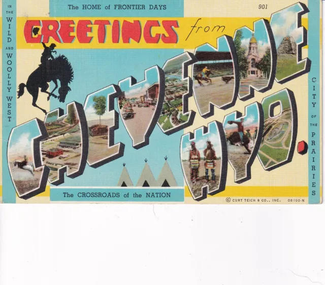 a62 1940  POSTCARD LARGE LETTER GREETING CHEYENNE WYOMING