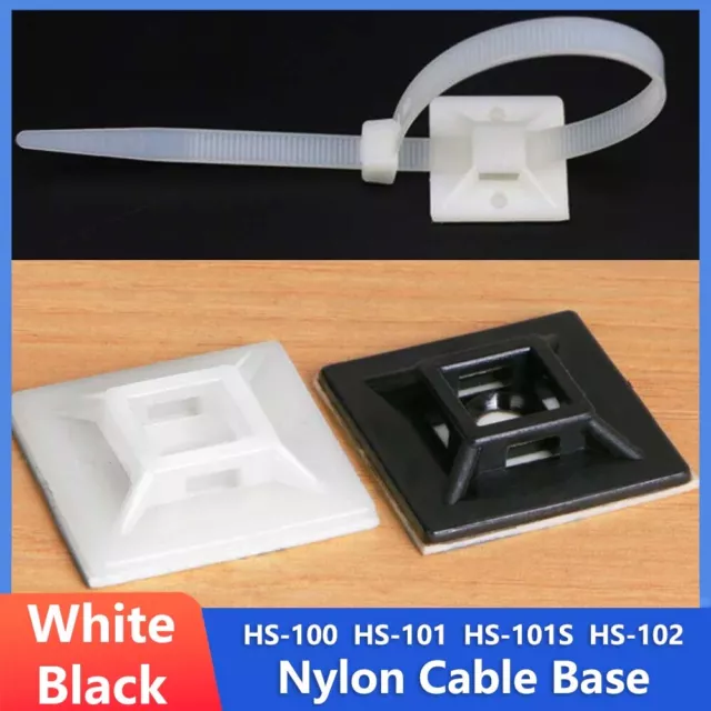 Nylon Cable Tie Base Self Adhesive Stick On Cable Tie Wire Mounts Black/White