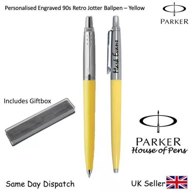 PERSONALISED ENGRAVED 90s PARKER JOTTER BALLPOINT PEN- Retro Yellow