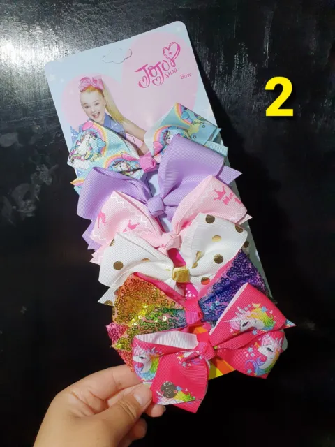 JOJO SIWA 6 Pcs/Set Rainbow Printed Knot Ribbon Bow Hair Chip For Kids Girls Hot