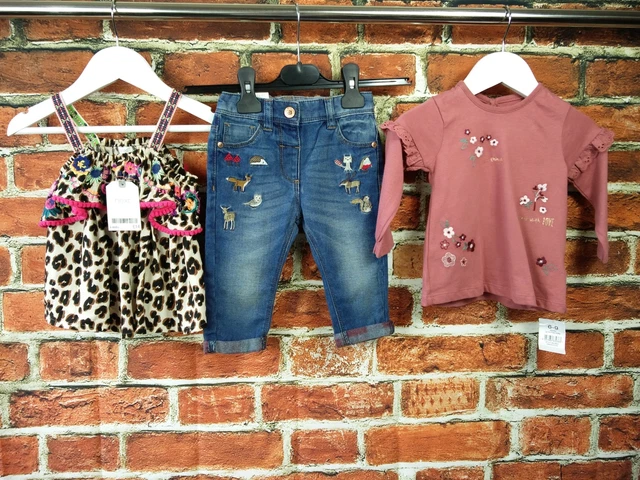Bnwt Girl Bundle 6-9 Mths George Next Tops & Jeans Woodland Animals Leopard Spot