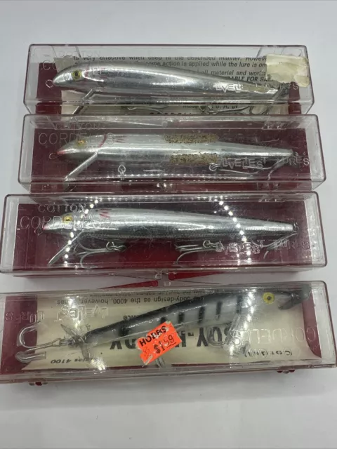 Lot Of 4 Vintage Cotton Cordell Redfin And Boy-Howdy Fish Lure IN BOX WITH PAPER
