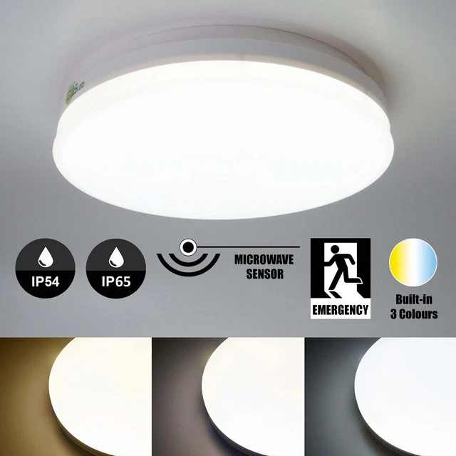 LED CEILING LIGHT With Microwave Motion Sensor & Emergency IP54 IP65