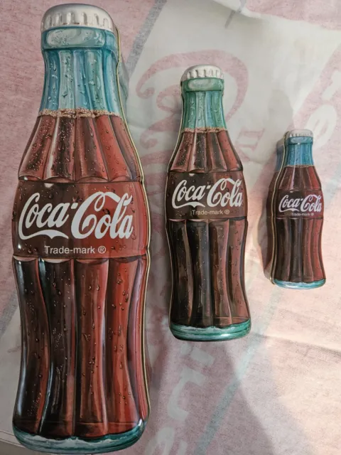 Coca-Cola bottle shaped tin set of 3 different sizes 13"; 9.5"; 6".