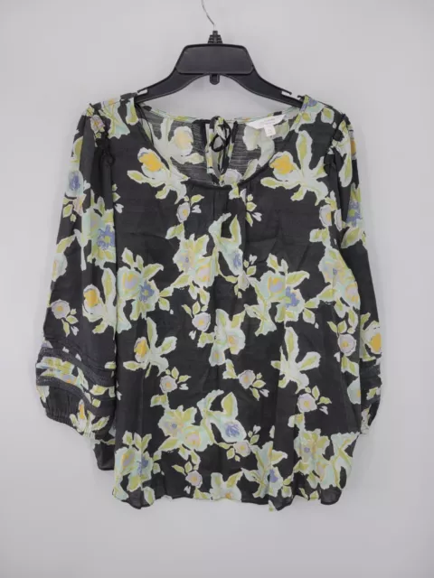 Lauren Conrad LC Top Womens XL Black Floral Long Sleeve Boho Peasant Romantic