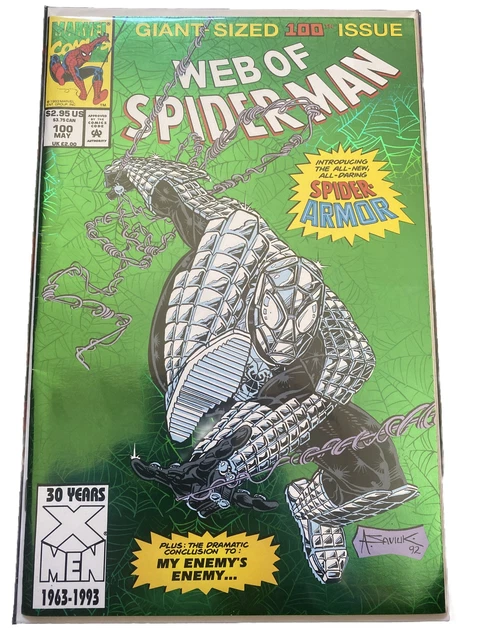 Web of Spider-Man #100 (1993 Marvel Comics) Green Foil Cover Spider-Armor