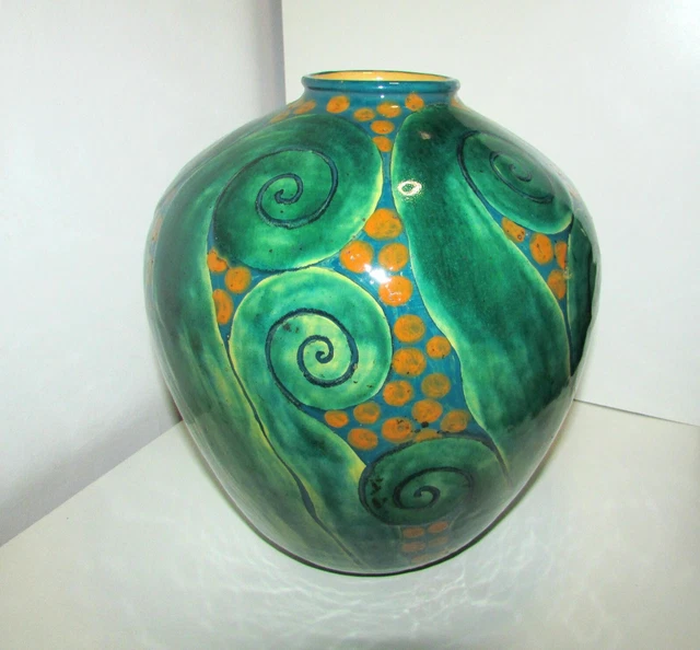 ANTIQUE S.LUCIA SIENA ITALY 1920's ART DECO POTTERY MAJOLICA LARGE VASE 11''