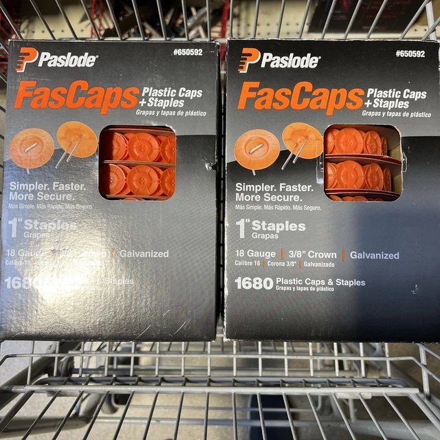 Paslode 650592 FasCap Plastic Caps and 18 Gauge 1” Staples x 2