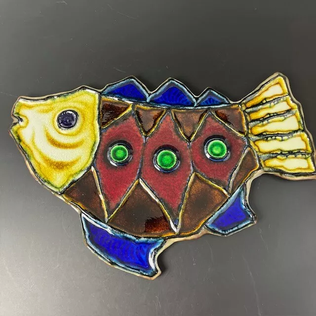 Konrad Galaaen Norway Porsgrund Glazed Ceramic Wall Tile Fish Plaque 17” Signed