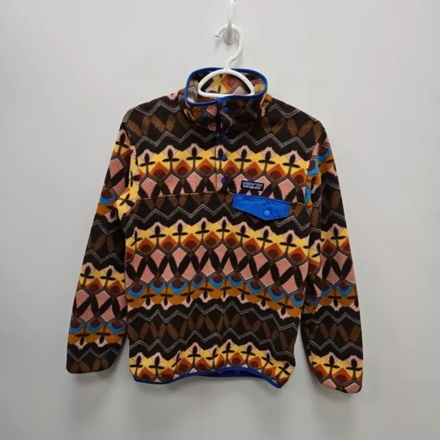 Patagonia Synchilla Snap T Brown Fleece Aztec Pullover Jacket Jumper Size XS