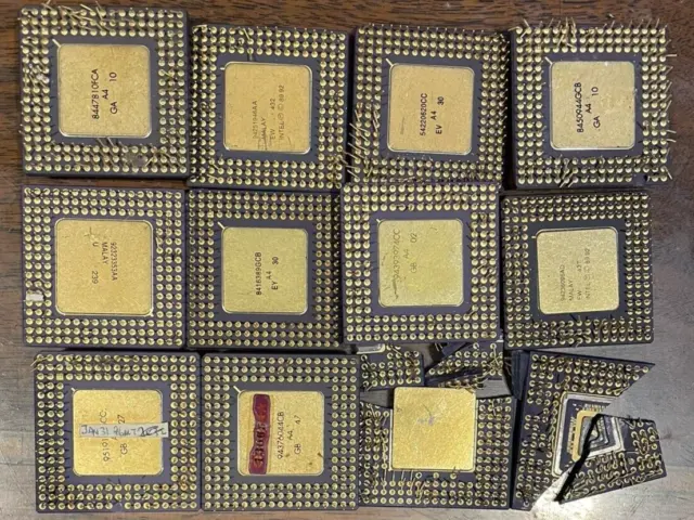 Lot of 12 High Yielding Gold Cap Ceramic CPUs - 486/Overdrive - Gold Recovery