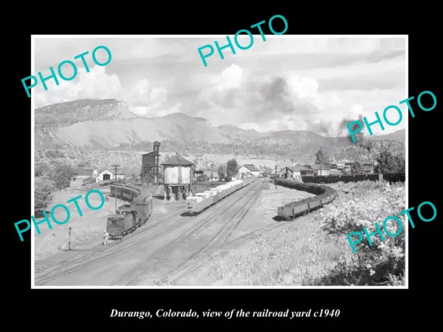 OLD LARGE HISTORIC PHOTO DURANGO COLORADO THE RAILROAD YARD c1940