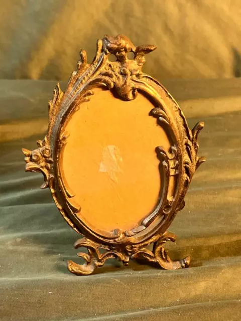 Small Vintage Cast Metal Brass Rococo Oval Picture Frame for a Photo Photograph