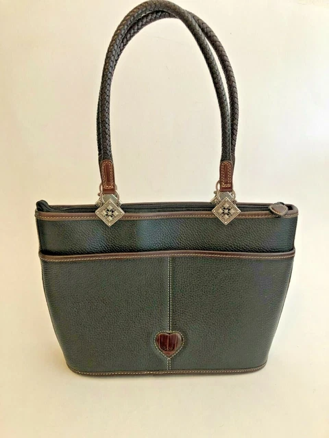 Vintage Brighton Black Brown Leather Croc Embossed Purse Shoulder Bag Tote Nice