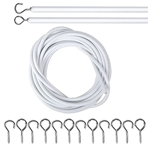 smatime 5M Cable pour Rideaux Blanc Fil de Rideau avec 6 Pièces Piton à Visse...