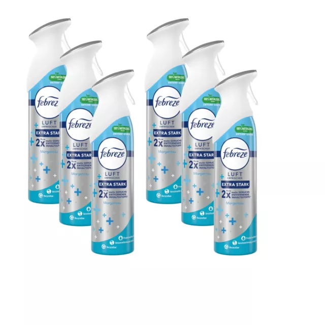 6x Febreze Lufterfrischer Raum Duft Extra Stark Morgentau Spray 300ml