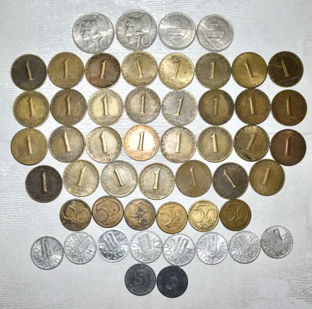 AUSTRIA Lot of 51 World Coins 1952-1983 — 10, 5, 1 Schilling 50, 10, 5 Groschen