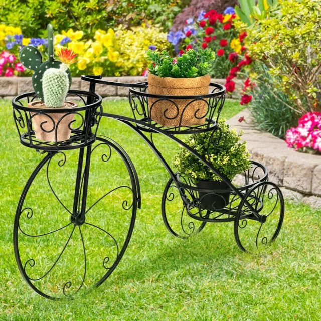 Heavy Duty Metal Bicycle Plant Stand Flower Pot Cart Holder Garden Home Art Deco 2